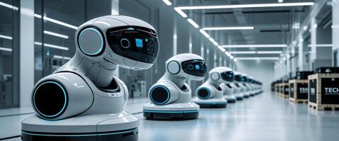 Robots with advanced sensors in a modern industrial facility showcasing automation technology and innovation. photo