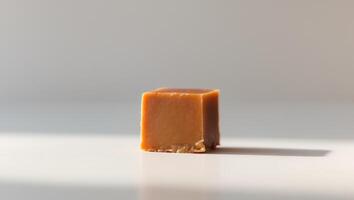 Creamy caramel fudge square with smooth texture and rich color photo