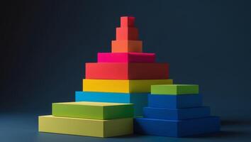 Stack of colorful squares on a dark gradient background. photo