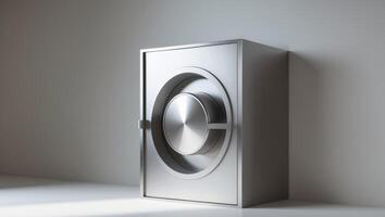 Shiny vault door representing security finance concept on a neutral backdrop with spotlight focus photo