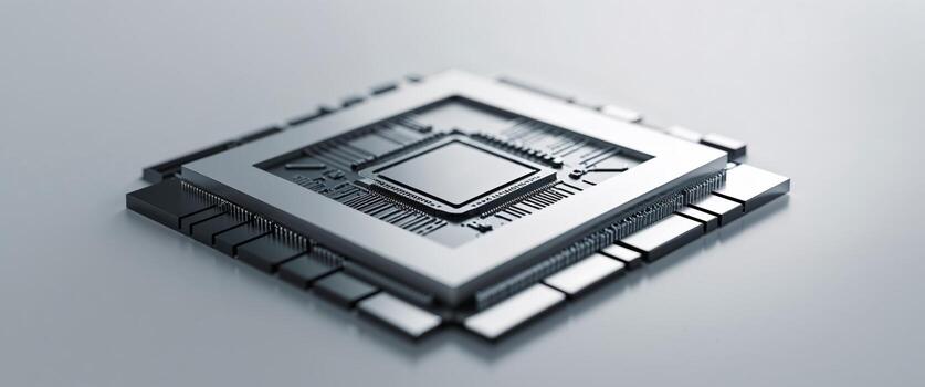 Illuminated futuristic microchip with advanced circuitry design photo