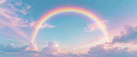 celestial manifestation of a twin arc of prismatic hues gracefully adorning heavens engendering a transcendent and euphoric tableau. photo