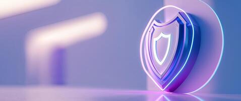 A neon shield with a glowing blue light photo