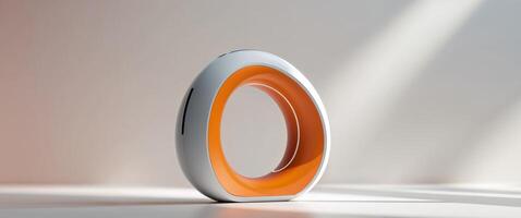 A ring shaped object with an orange and white design photo
