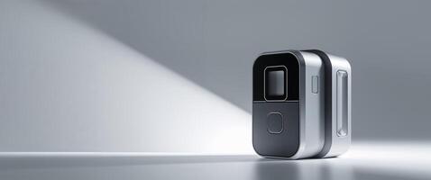 A cell phone sitting on a table with a light shining on it photo