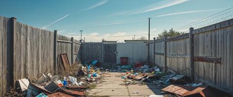 Garbage and trash in a backyard photo