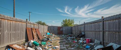 Garbage and trash in a backyard photo