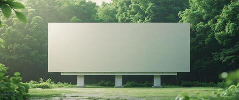 An empty billboard in the middle of a green field photo