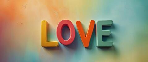 The word love is spelled in colorful letters on a colorful background photo