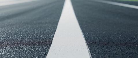 A long road with white lines on it photo