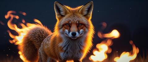 A fox in the fire with flames around it photo