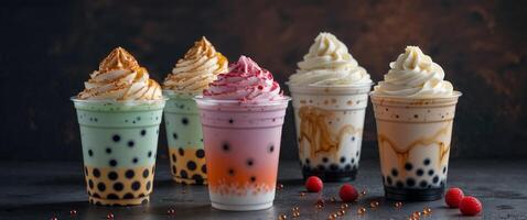 Boba bubble tea with different flavors photo