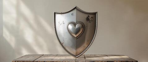 A shield with a heart on top of it photo