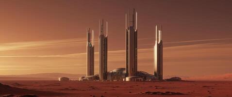 A futuristic city on mars with three towers photo