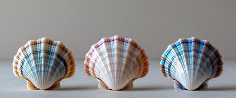 Three Scallop Shells Displaying Diverse Color Variations photo