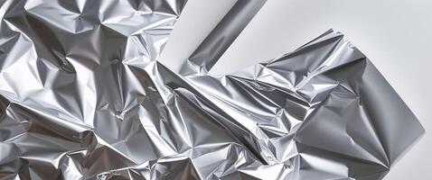 Shiny metallic rumbled tin foil texture with sharp folds for craft design photo