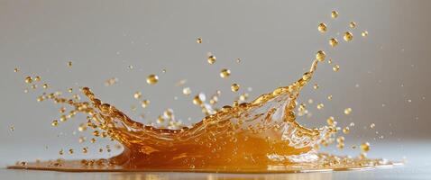 Dynamic splash of golden beverage studio setting abstract image crisp focus fluid motion visual appeal photo