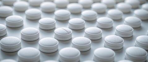 Circular white salt tablets for water softening in appliances preventing limescale buildup Overhead view Empty space photo