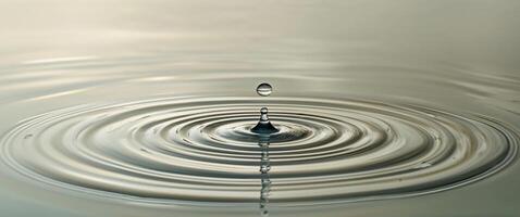 water droplet creating ripples in a calm surface showcasing the beauty of nature and fluid dynamics emphasizing tranquility and serenity water concept. photo