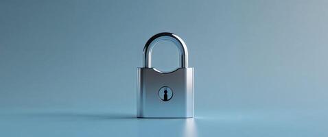 Digital Security Concept with Padlock on Soft Blue Background. photo