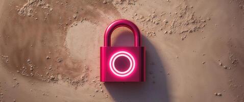 Red Glowing Padlock with Circle on Textured Background for Security photo