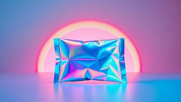 A square of foil on a table with a rainbow background photo
