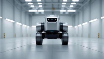 Advanced Warehouse Robot in Wide Angle View with Bright Lighting. photo