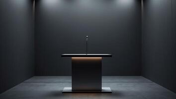 a podium in a room with a black background photo