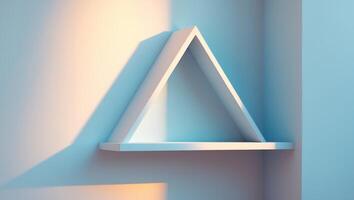 A triangle shaped shelf on a wall photo