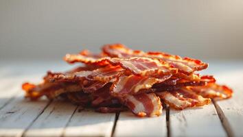 Bacon on a wooden table photo
