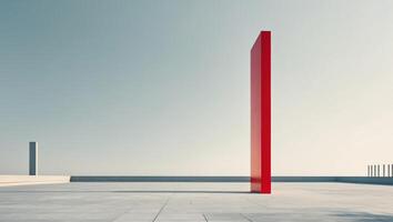 A red pole stands in the middle of a concrete floor photo
