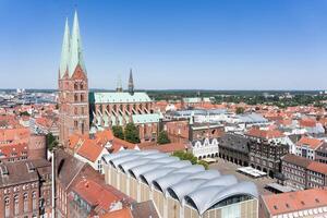 Lubeck, Germany-august 12,2022-view of Lubeck from the St. Peter's tower during a sunny day photo