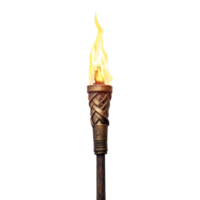 Bright Flame Torch with Wooden Handle and Vintage Design png