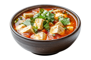 Delicious Spicy Tofu Soup with Fresh Herbs and Vegetables png