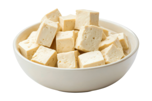 Fresh Cubes of Silken Tofu in a Round White Bowl png