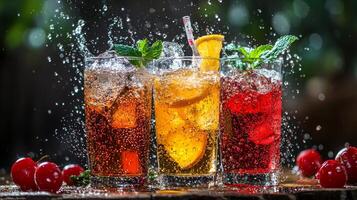 Refreshing Summer Drinks. Iced Tea Trio with Cherries and Mint photo
