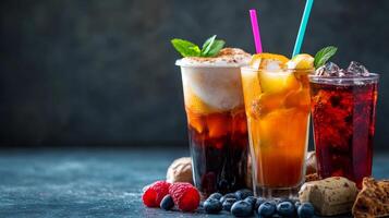 Refreshing Summer Drinks. Iced Coffee, Tea, and Soda photo