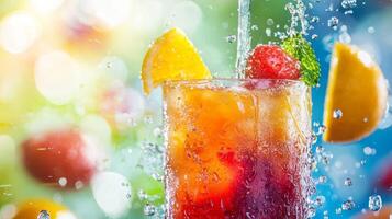 Refreshing Summer Iced Tea with Orange and Raspberry photo