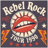 Retro Music Event Rebel Rock Tee Shirt Design vector