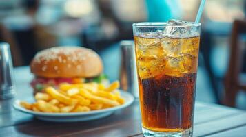 Refreshing Cola with Burger and Fries on a Sunny Day photo