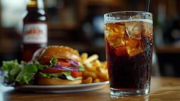 Refreshing Cola with a Juicy Burger and Crispy Fries photo
