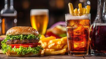 Juicy Burger, Crispy Fries, and Refreshing Cola. photo