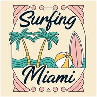 Miami Surf Scene Palm Trees Graphic Tee for Vacation vector