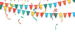 Birthday background with colorful Flags and confetti. Illustration vector