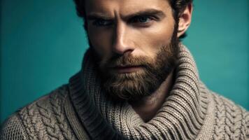 A man with a beard and sweater photo