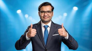 Businessman in suit and tie giving thumbs up photo