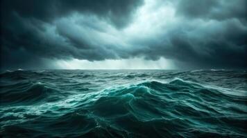 Stormy sea with dark clouds and waves photo