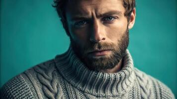 A man with a beard and sweater photo