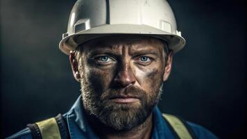 A man with a beard and hard hat photo