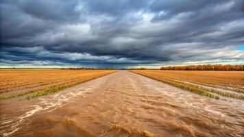 A stormy sky over a flooded field photo